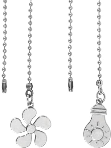 2pcs Ceiling Fan Pull Chain Extension, 35.5cm/14in Pull Chain Extenders with Fan and Light Bulb Pendants Practical Decorative Accessories for Bedroom Living Room (Silver)