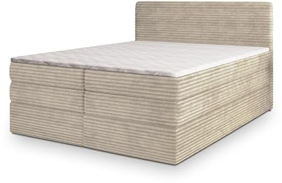Masseno Boxspringbett LUNERA 180x200 cm Komplett-Set mit Matratze und Topper, Polsterbett mit Zwei Bettkästen -Creme, TILIA 03