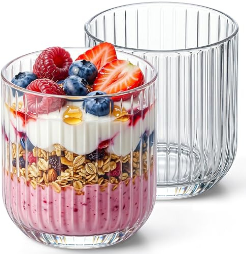 KONZEPT Dessertgläser 6er Set, je 300 ml, aus geripptem Glas | Für Tiramisu, Panna Cotta, Pudding und Schichtdesserts, auch als Trinkgläser, spülmaschinengeeignet, Höhe 8,2 cm, Ø 8 cm