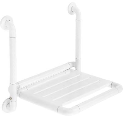 Klappbar Duschsitz, Wandmontage Duschhocker mit Armlehnen, Robust Badestuhl für Senioren, Bis 150kg (Weiß)