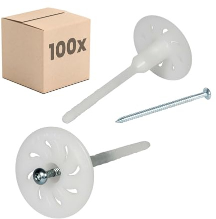 PROTEKTOR 100x Vormontierte Dämmstoff-Schraubdübel Ø8 x 160mm | Kunststoff, WDVS-Dübel für Fassadendämmung, vormontiert mit verzinkter Stahlschraube, Wärmedämmverbundsystem