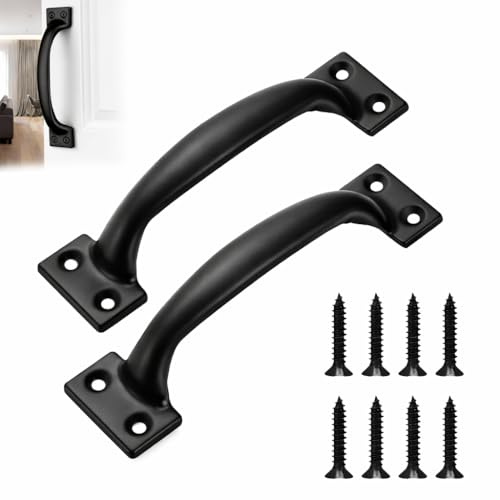 ACKKOR 2 Pcs Black 92mm Gate Handle, Black Handles with 8 Screws Gate Handles for Wooden Gates Shed Door Pull Handle for Cabinets Furniture Outdoor Indoor Use