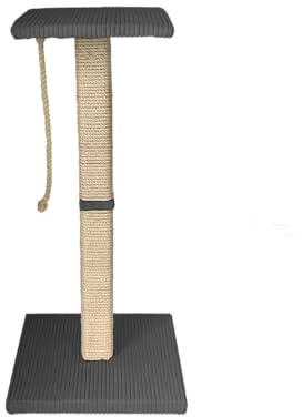 Rohrschneider Katzenbaum Emmi mit Sisalseil, Vollholz, Liegeplatte mit Spielseil, 45x45x77/97 cm, Cordstoff, verschiebene Farben und Höhen, für Katzen (Dunkelgrau, Höhe 77cm)
