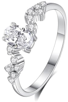 Epinki Gold 750 18K Eheringe, Welle Freundschaftsringe mit Moissanit Ovalschliff, Partnerringe 950 Platin Echt Gold Schmuck, Gr.47-65