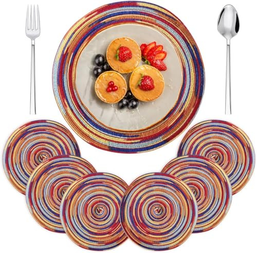 6 Pieces Braided Woven Place, 30 cm Round Placemats for Home Restaurant | Heat Resistant Table Mats, Non-Slip, Washable Placemats for Plates, Cookware, Vases, Tea Sets
