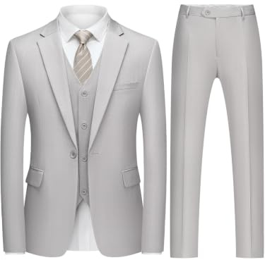 QUELDRA Traje Hombre 3 Piezas Slim Fit Un Botón Traje Ajustado Elegante Chaqueta Chaleco Pantalón para Negocios y Bodas