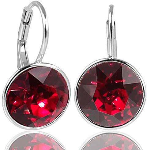 NOBEL SCHMUCK Silberohrringe Rot Kristalle aus Österreich 925 Silber - schlicht modern