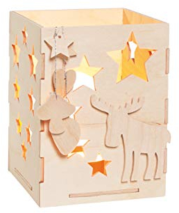 Pebaro 848/1 Holzbausatz Teelichthalter Elch, 3D Puzzle, Modellbausatz, Basteln mit Holz, Holzpuzzle, vorgestanzte Holzplatte, ausbrechen, zusammenstecken, fertig, Geschenkidee, Weihnachtsdeko