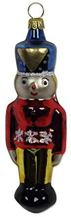 Lauschaer Glas Christbaumschmuck Kleiner Nußknacker rot/Gold Christbaumschmuck mundgeblasen,handdekoriert