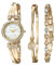 Anne Klein Women's Premium Crystal Accented Bangle Watch and Bracelet Set Gold