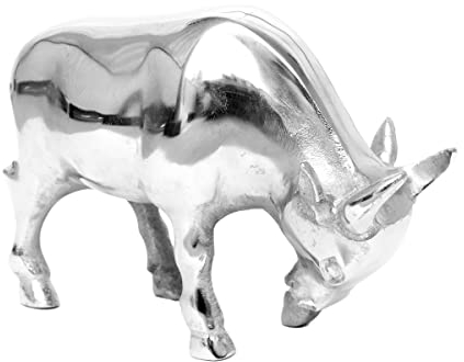 Brillibrum Design Deko Figur Stier Handmade Stier Skulptur Bulle Kuh Metall Statue Börse Tier Dekofigur Sternzeichen Stier Metallfigur (Stier - Silber)