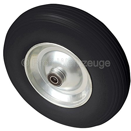 PU Schubkarrenrad 400 mm für 20 mm Achse NEU Extra Starken Kugel-Lager Vollgummi-Schubkarrenrad Pannensicher Schwarz