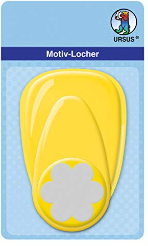 Ursus 19490055 - Motivlocher mit Hebel groß, Blume, gelb, ausgestanztes Motiv ca. 38,1 mm, aus Kunststoff mit Metallstanze, geeignet für Grammaturen von 160 220 g /qm