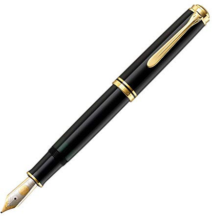 Pelikan Souverän M800 Füllfederhalter, Schwarz, 18K Bicolor-Goldfeder M, Kolbenfüller mit Edelharz-Gehäuse