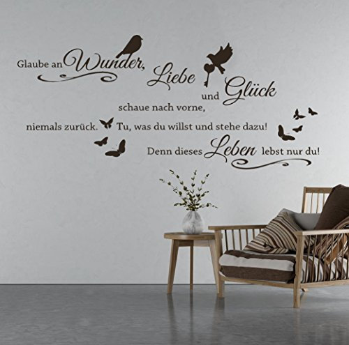 tjapalo® S-TK03a 58x28cm Wandtattoo Wohnzimmer Wandtatoo Wandspruch ~Glaube an Wunder Liebe und
