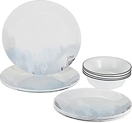 Corelle Vitrelle Tafelservice aus Glas, 12 Stück, bruchfest, splitterfest, Glas, blau/grau, 27.94 x 12.38 x 26.67 cm