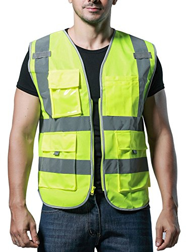Camilife Mehrfunktional Hohe Sichtbarkeit Warnwesten Pannenhilfe Multi-Pocket Reflektierende Westen Sicherheitsweste - Fluoreszenz Grün Größe XXL