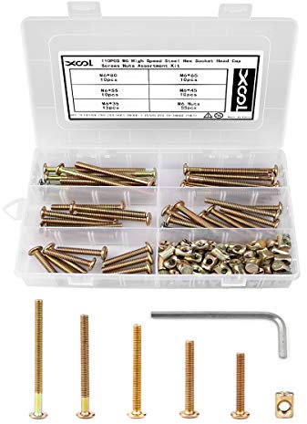 XOOL 110 PCS M6×80/65/55/45/35 mm Hex Socket Head Cap Screw Kit, Crib Bunk Bed Furniture Cot, Bunk Bed Replacement Hardware
