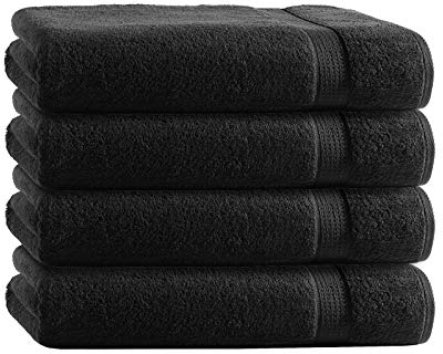 Class Home Collection Frottee Gästetücher 30x50 cm – 4er Set Gästetuch – Besonders weiche & saugfähige Gästetücher aus 100% Baumwolle mit Aufhänger – Schwarz