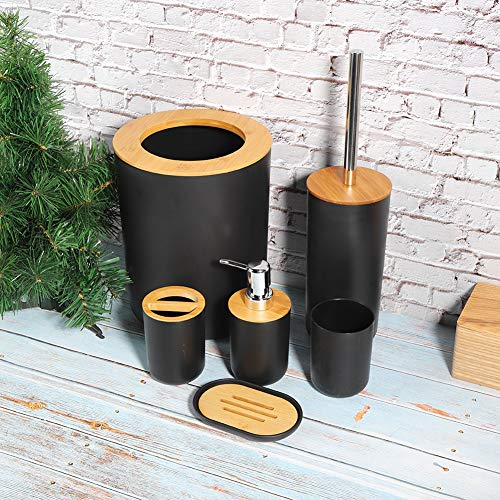 Porta accessori per bagno Set di custodie, 6 pezzi Set di strumenti per WC da bagno, Pattumiera Bottiglia di lozione Vassoio portasapone Spazzolino da denti Spazzolino da toilette con supporto(Nero)