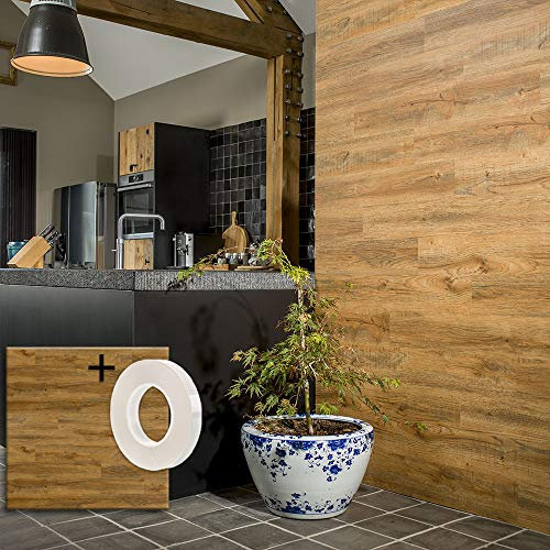 WallArt Lame PVC Adhésive Murale + Ruban Autocollant | 15 Planches : 2,09 m² de Lambris Effet Bois Chêne Rouille | Revêtement Mural Vinyle