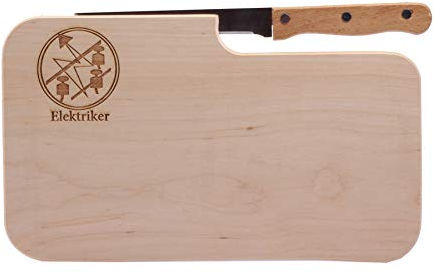 Vesperbrett mit Messer und Zunftprägung I Geschenk für Elektriker I 25,5x14,5x1,3cm