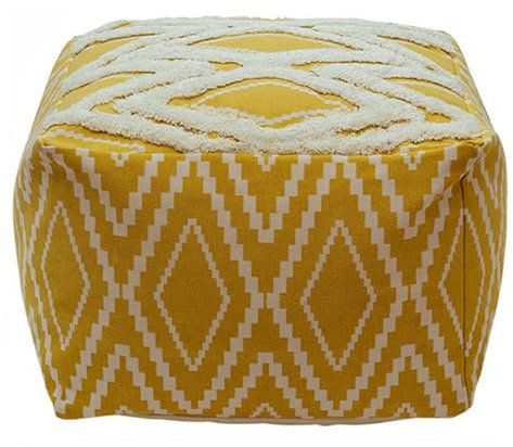 MOCOFO Leisure Creative Geometrie Tufted Pouf Cover Böhmischer ungefüllter quadratischer Aufbewahrungshocker (gelber Diamant, 45 x 45 x 30 cm)
