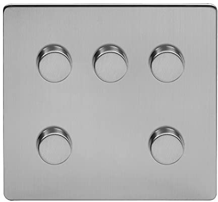 Soho Lighting Brushed Chrome 5 Gang Dimmer Switch 150W LED Trailing Edge Dimmer Screwless