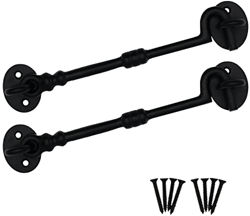 EAI Cabin Hook and Eye Latch - 200mm/8 Inch Black Gate & Door Catch & Fixings for Wooden Gates, Doors & Sheds - 2 Pack