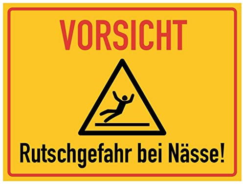 Aufkleber Hinweis Warnung Vorsicht! Rutschgefahr bei Nässe Warn Schild Folie ähnl. ISO 7010 | signalgelb | Größe wählbar Made in Germany, Größe: 20x15 cm