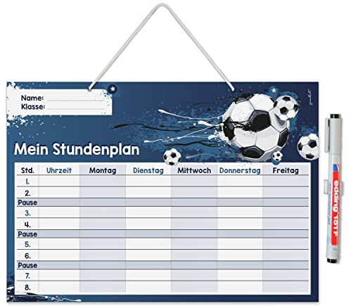 younikat Stundenplan abwischbar zum aufhängen I Fußball blau I inkl. Stift wiederbeschreibbar I Grundschule Jungen Mädchen I dv984