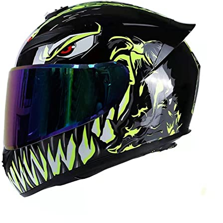 Motorrad Roller Integralhelm mit 3 Linsenoptionen DOT Motorrad Sturzhelme Touristenhelm für Männer & Frauen Tägliches Pendeln (Grünes Monster) (C,57~58cm L)