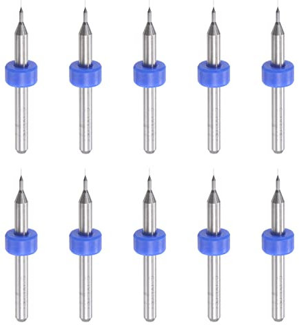 sourcing map Micro PCB Drill Bit Set, 1/8 Shank 0.1mm Solid Tungsten Carbide CNC Engraving Print Circuit Board Drill Bits Rotary Tool 10pcs
