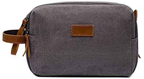 Vmokki Vintage Kulturtasche mit Wasserdichtem Fach Canvas Waschtasche für Damen Herren Reise Kulturbeutel Kosmetiktasche (Grau)