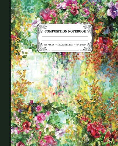 Composition Notebook: Vintage Flower Garden Illustrations | College Ruled | Antique Botanical Aesthetic | 7.5 x 9.75” | Great for Botany Students and Nature Lovers
