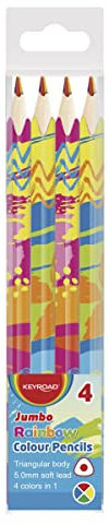 KEYROAD JUMBO Regenbogen Buntstifte Dreikantform - 4 Stück/Weicher Graphit/Mischfarben/Erwachsene und Kinder/Loch zum Aufhängen, multi, KR972103