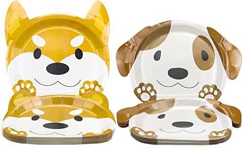 Assiettes à dîner en forme de chien, assiettes en papier pour anniversaire de chien, fête, baby shower, accessoires de fête sur le thème du chiot (40 pièces, Assiettes en Forme de Chien)