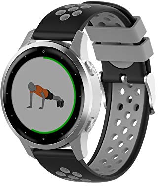 Wownadu 18mm Quick Release Bands Kompatibel für Garmin Vivoactive 4S/Vivomove 3S/Venu 3S/Venu 2S, Forerunner 255S/255S Music/265S Armband Schwarz Grau Silikon Sport Ersatzarmband, Zubehör