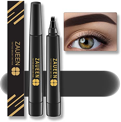 Tattoo Augenbrauenstift mit Gabelspitze, Microblading Brauenstift, Wasserfest, FlüSsiger Augenbrauen Wischfest. 24 Stunden Langlebiger, Natürliche Aussehend (Jet Black)
