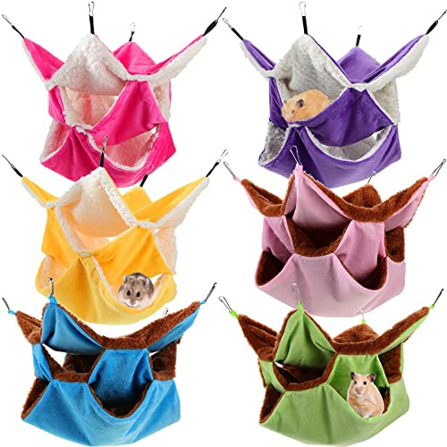 Jerify 6 Pcs 3 Layers Rat Hammock Set Small Animals Hammock Guinea Pig Ferret Hanging Hammocks Hamster Pet Cage Accessories for Chinchilla Sleeping and Playing(Macaron Color)