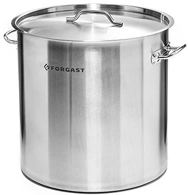 Forgast Pentola Professionale Acciaio Inox 98L Litri con Coperchio, Casseruola Pentola Capiente Induzione Gas Fornello Elettrico, Fondo Spesso Multistrato, Pentole da Ristorante, Argento