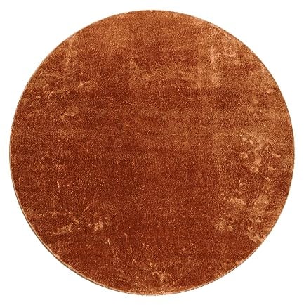 Paco Home Waschbarer Teppich Rund Wohnzimmer Kurzflor rutschfest Modern Flauschig Einfarbiges Muster, Grösse:200 cm Rund, Farbe:Kupfer