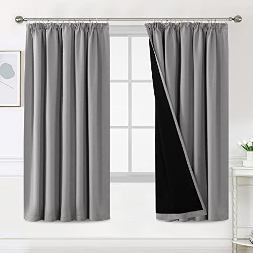 BellaHills 100% Blackout Curtains for Bedroom Thermal Insulated Curtains & Drapes Blackout Curtains Pencil Pleat Curtains for Living Room with Black Liner 2 Panels, 66 x 72 Inch, Dove Grey