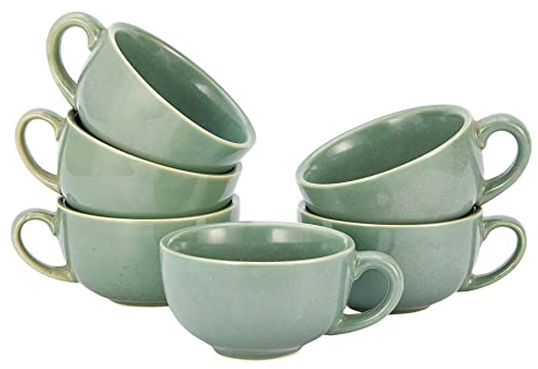 Coffeezone Set mit 6 Tassen, Vintage-Design, 340 ml, professionelle Barista-Keramik, Latte Art, Cappuccino-Tassen-Set (grün, 6 Stück)