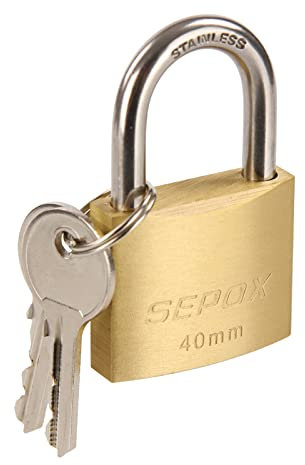 SEPOX® Vorhängeschloss aus Messing 40mm, mit Edelstahlbügel wetterfestes massives Messingschloss, Schlösser für Spind, Rucksack, Werkzeugkasten, Aufbewahrungseinheiten, Schuppen