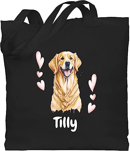 Baumwolltasche - Hunde - Golden Retriever - Hundebesitzern Geschenk - Unisize - Schwarz - tasche hund hundebesitzer einkaufstasche geschenke für hundefans hundemotiv jutebeutel personalisierte
