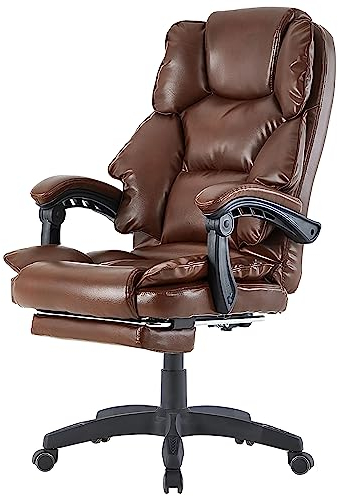 TRISENS Bürostuhl mit Fußstütze und flexiblen 3-Punkt-Armlehnen ergonomischer Schreibtischstuhl im Lederoptik-Design mit Einer verstellbaren Rückenlehne für gesündere Sitzhaltung, Farbe:Dunkelbraun