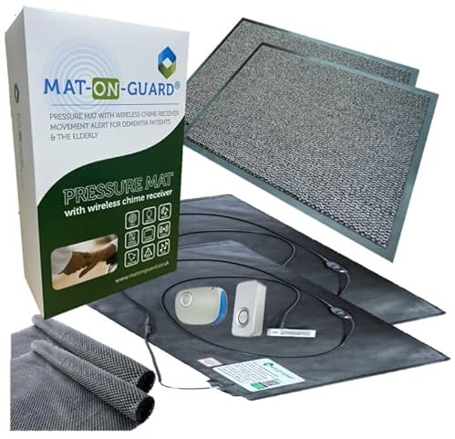 Floor Sensor Pressure MAT Alarm System Mat On Guard IP300DCM Double EXIT & Cover MATS for the Elderly and Dementia Care with Portable & Plug-in Receivers with Cover Mats. (Grey)