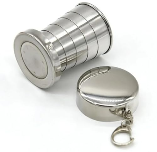 Tadipri 1 Pièces Gobelet Pliable en INOX 75 ML avec Keychain pour Camping Voyage Randonnée