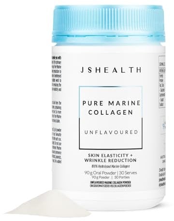 JSHealth Pure Marine Collagen Powder - Unflavoured Collagen Peptides Powder to Nourish Hair Skin and Nails - Collagen Supplements for Women & Men, 90g / 30 Servings